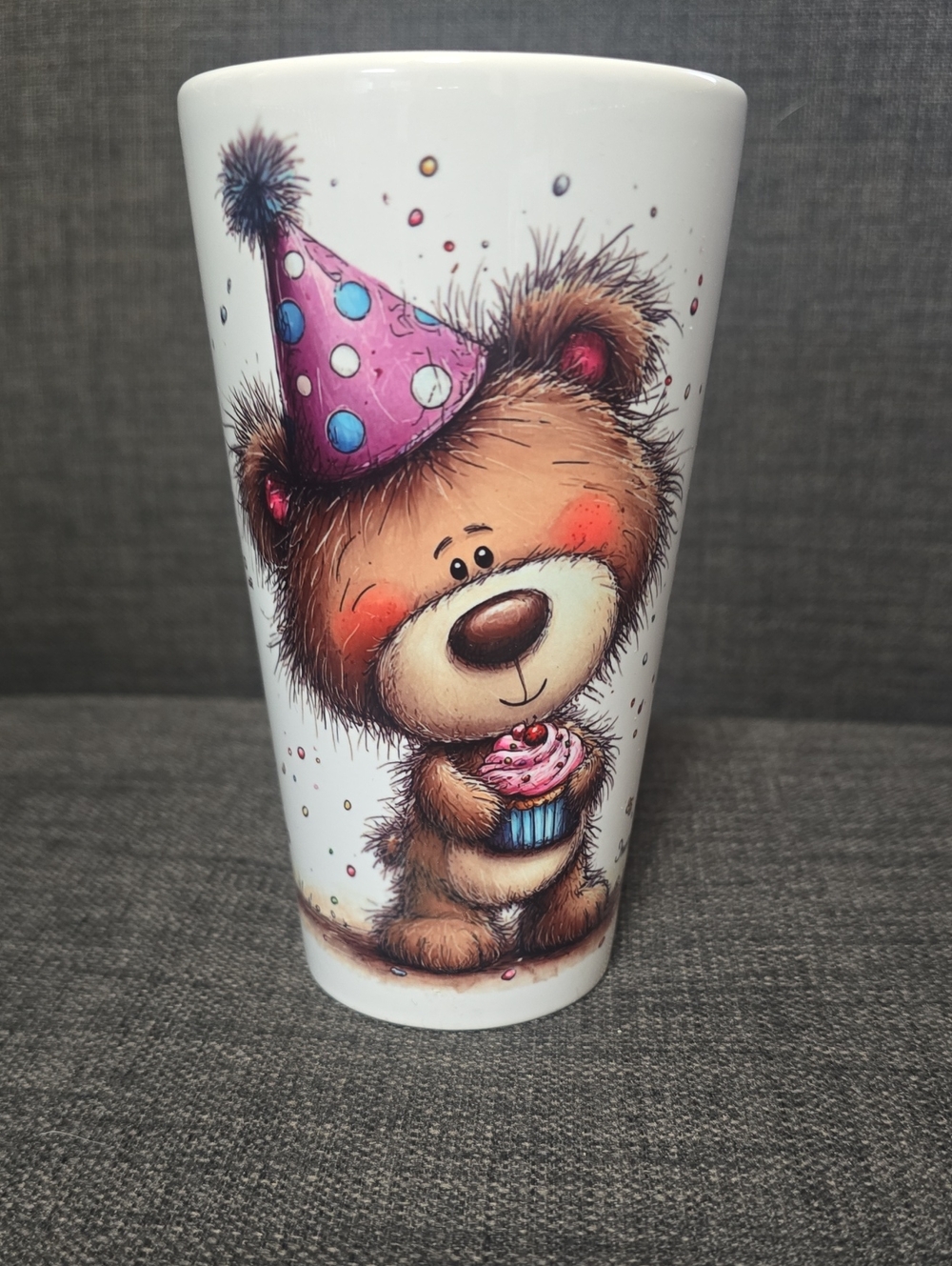 Party Bear Ceramic Cup - Pink Party Hat Design